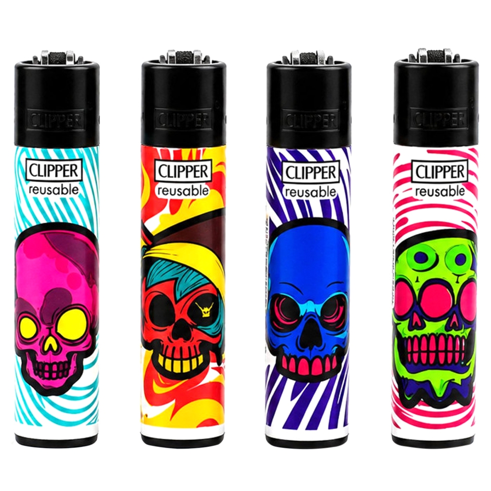 Комплект кремниевых зажигалок Clipper Pocket Marked Skulls 4, 4 шт